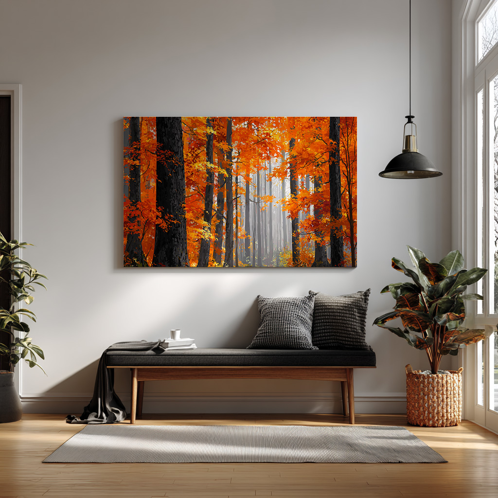 Autumn Glow – Vibrant Fall Forest Path Wall Art — alternate view
