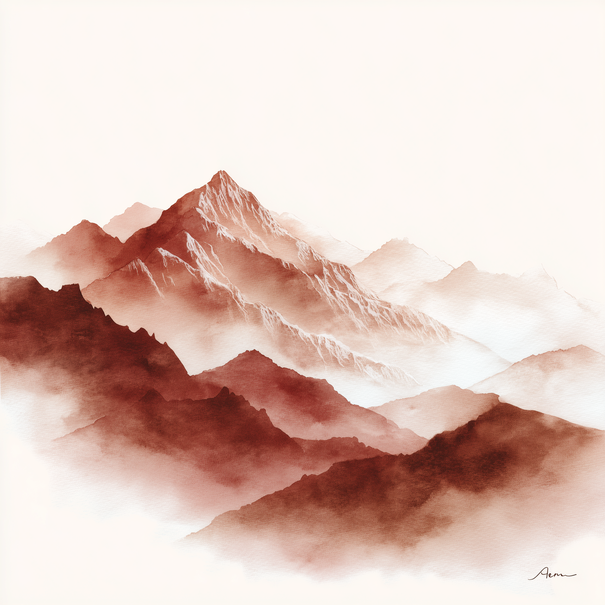 Rustic Serenity – Minimalist Terracotta Mountain Wall Art