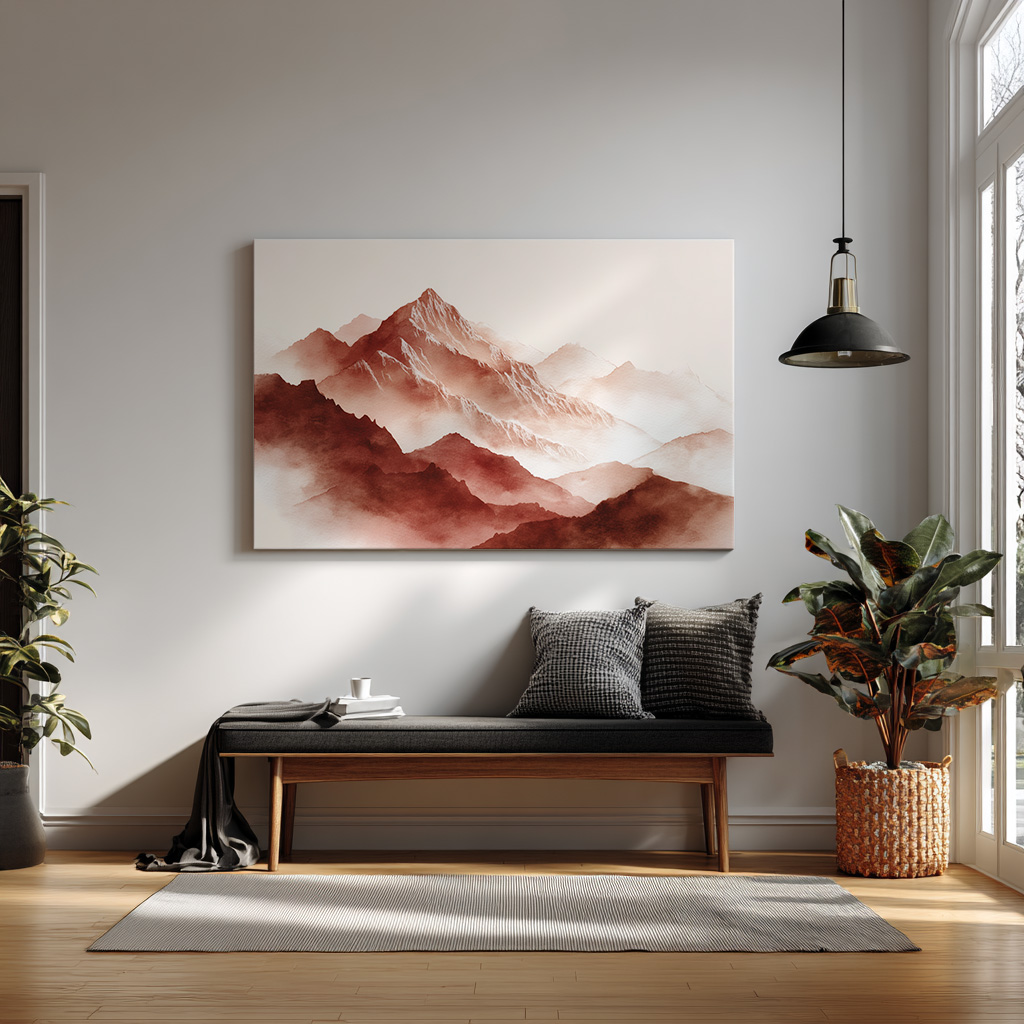 Rustic Serenity – Minimalist Terracotta Mountain Wall Art — alternate view