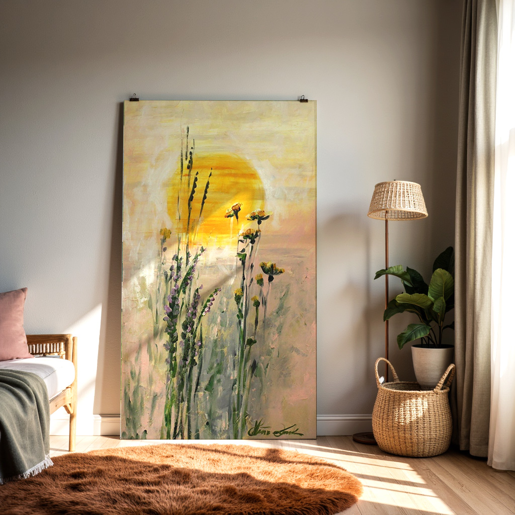 Golden Dawn Wildflowers – Serene Sunrise Floral Wall Art — alternate view