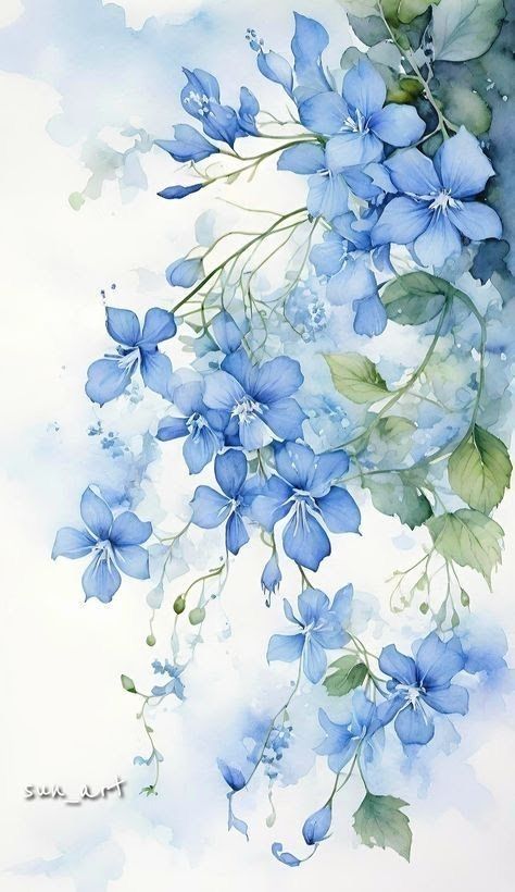 Whispers of Blue – Elegant Watercolor Floral Wall Art