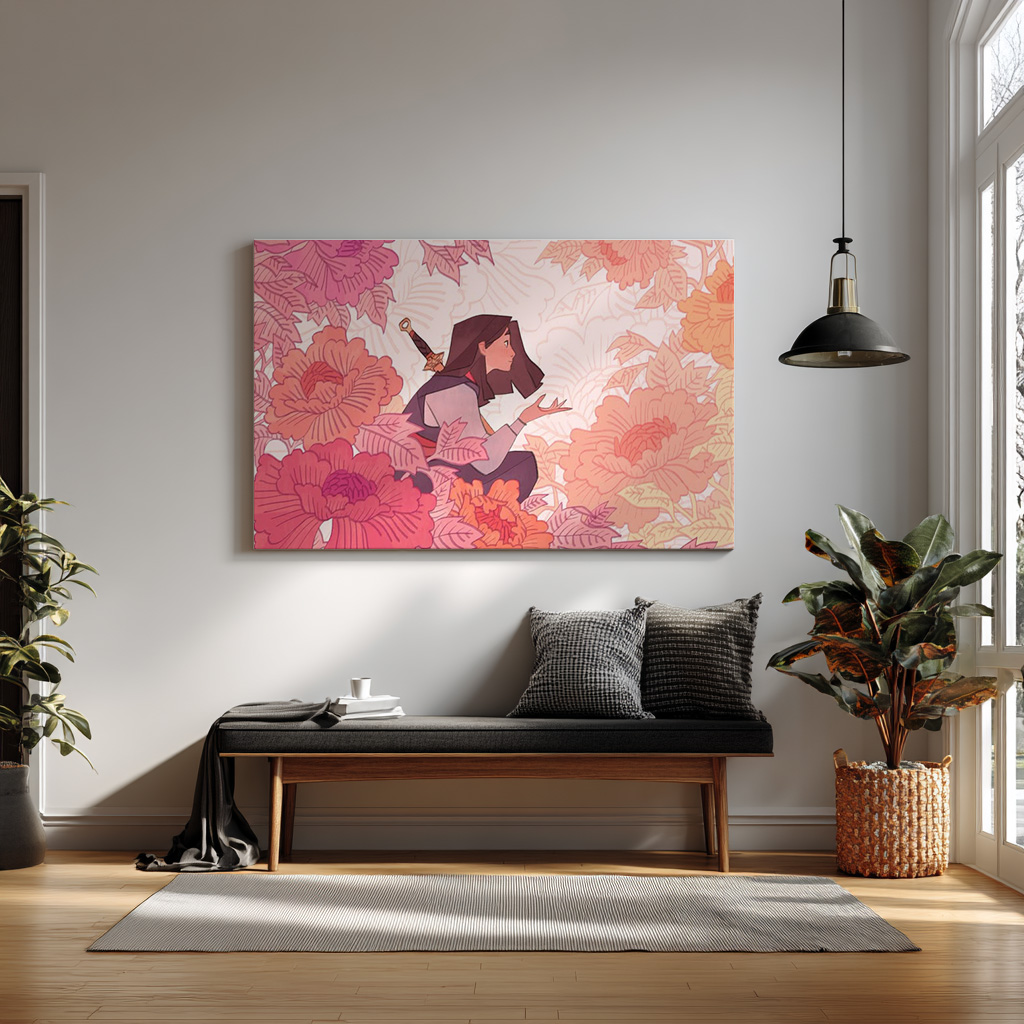 Blossoms of Resolve – Courageous Girl in a Floral Dreamscape — alternate view