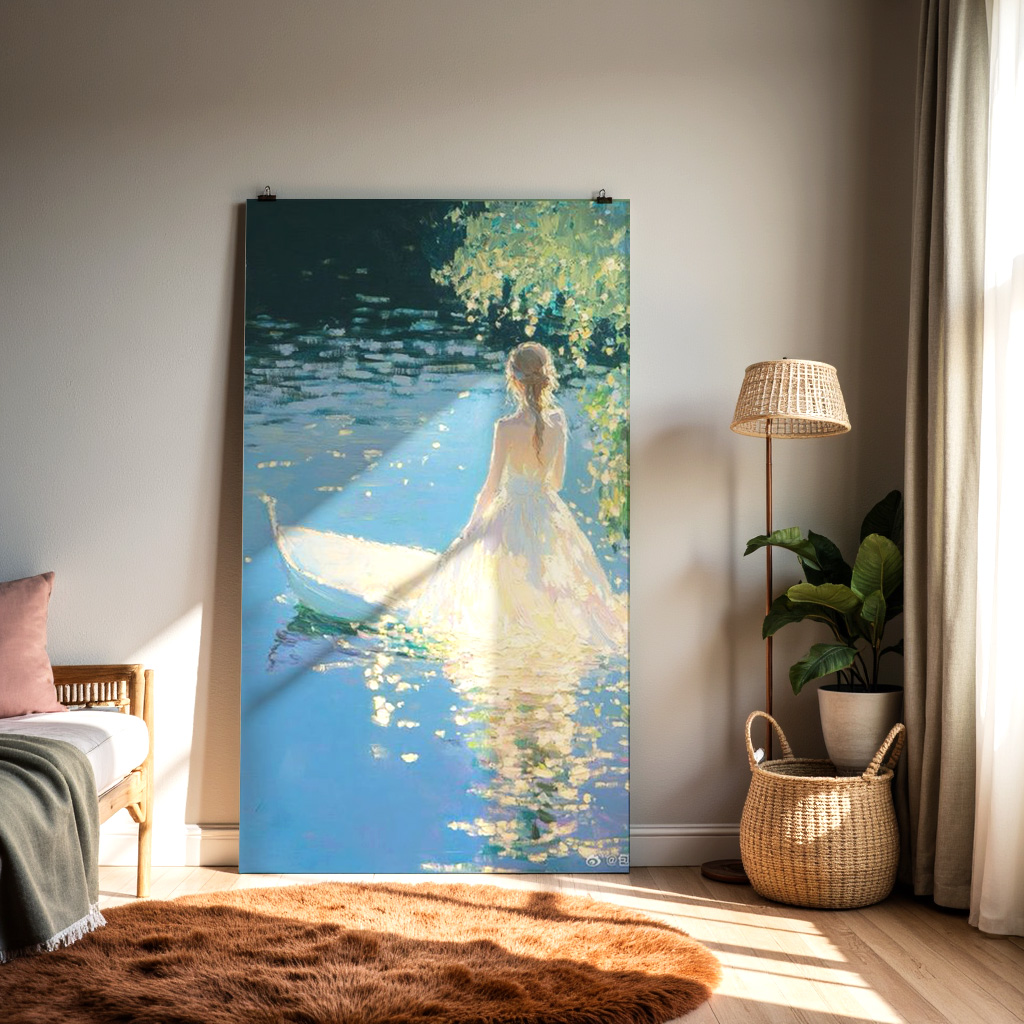 Radiant Serenity – Dreamlike Girl by the Water Wall Art — alternate view