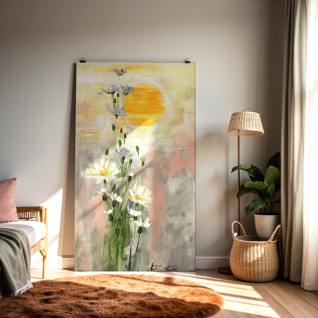 Golden Bloom – Sunrise Daisy Impressionist Wall Art — alternate view
