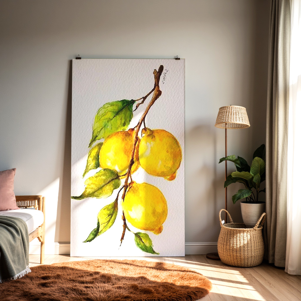 Golden Lemons – Fresh Citrus Watercolor Wall Art — alternate view