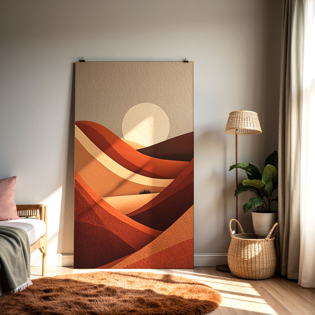 Minimalist Desert Sunset Wall Art – Abstract Sand Dunes Landscape Canvas Print — alternate view