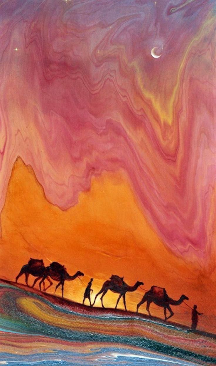 Caravan Beneath the Crimson Sky