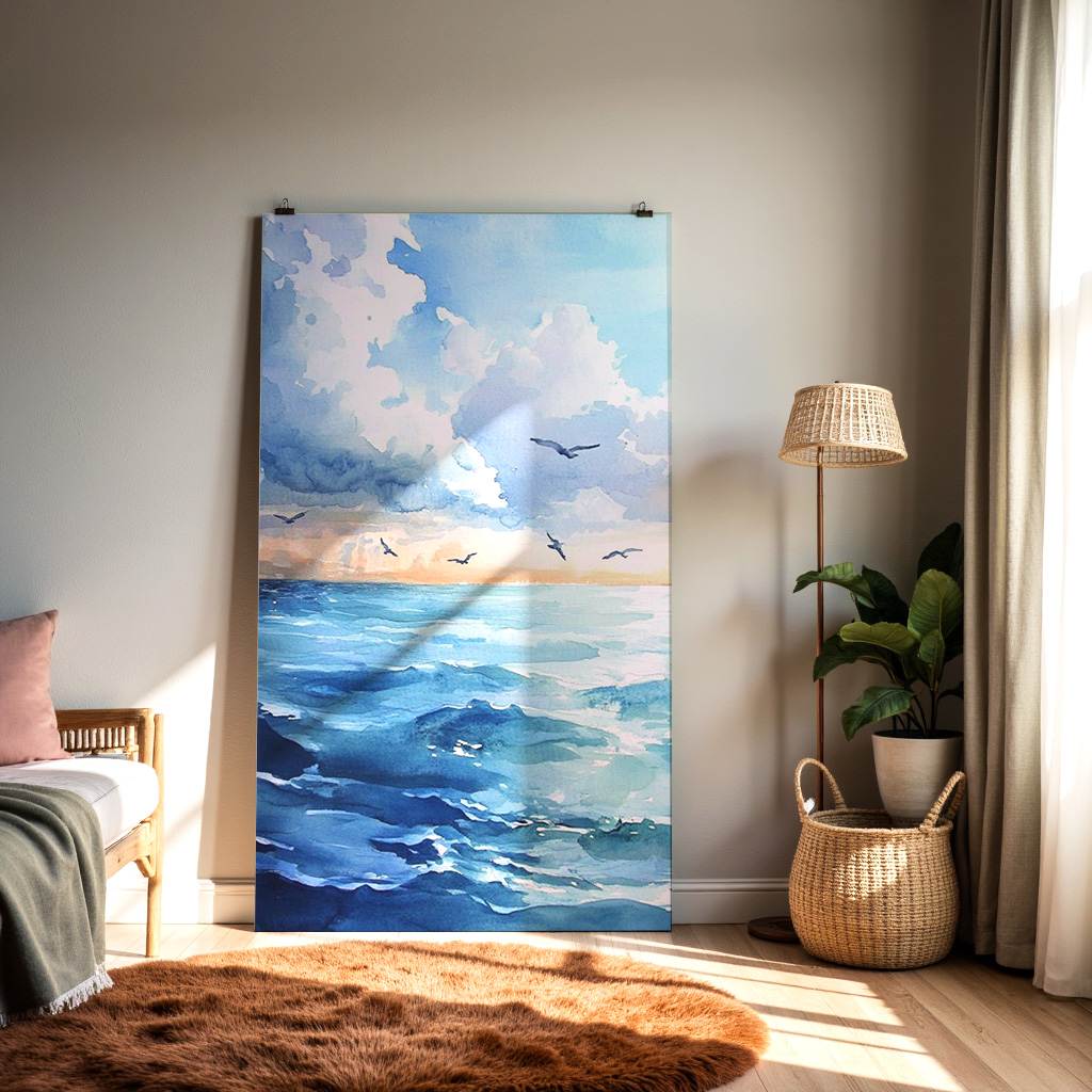 Endless Horizon – Serene Ocean Watercolor Wall Art — alternate view