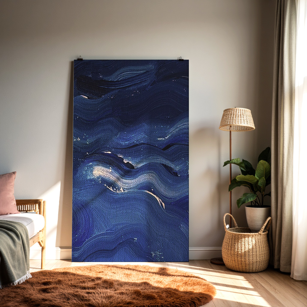 Midnight Waves – Abstract Deep Ocean Brushstroke Art — alternate view