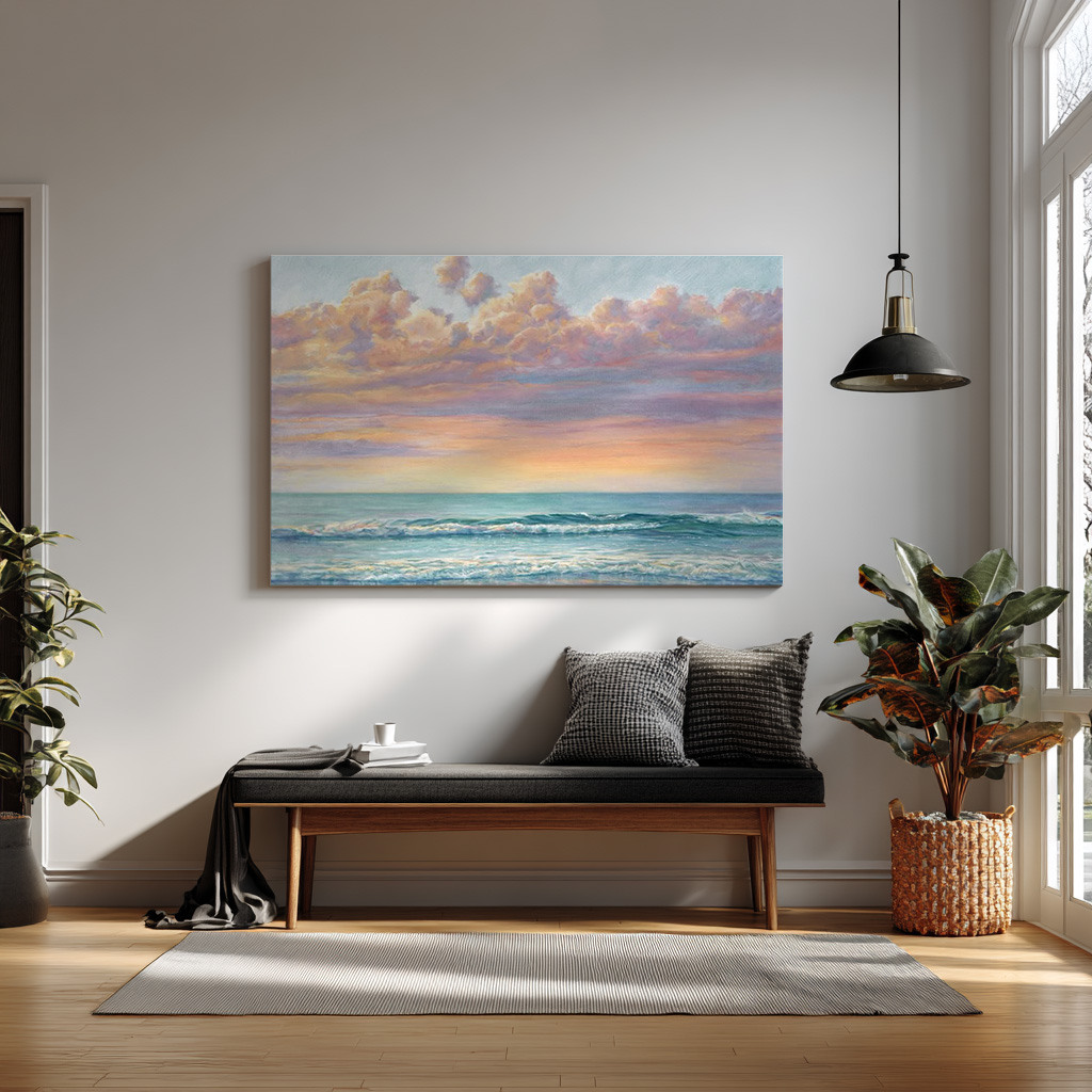 Tranquil Pastel Horizon – Serene Ocean Sunrise Wall Art — alternate view