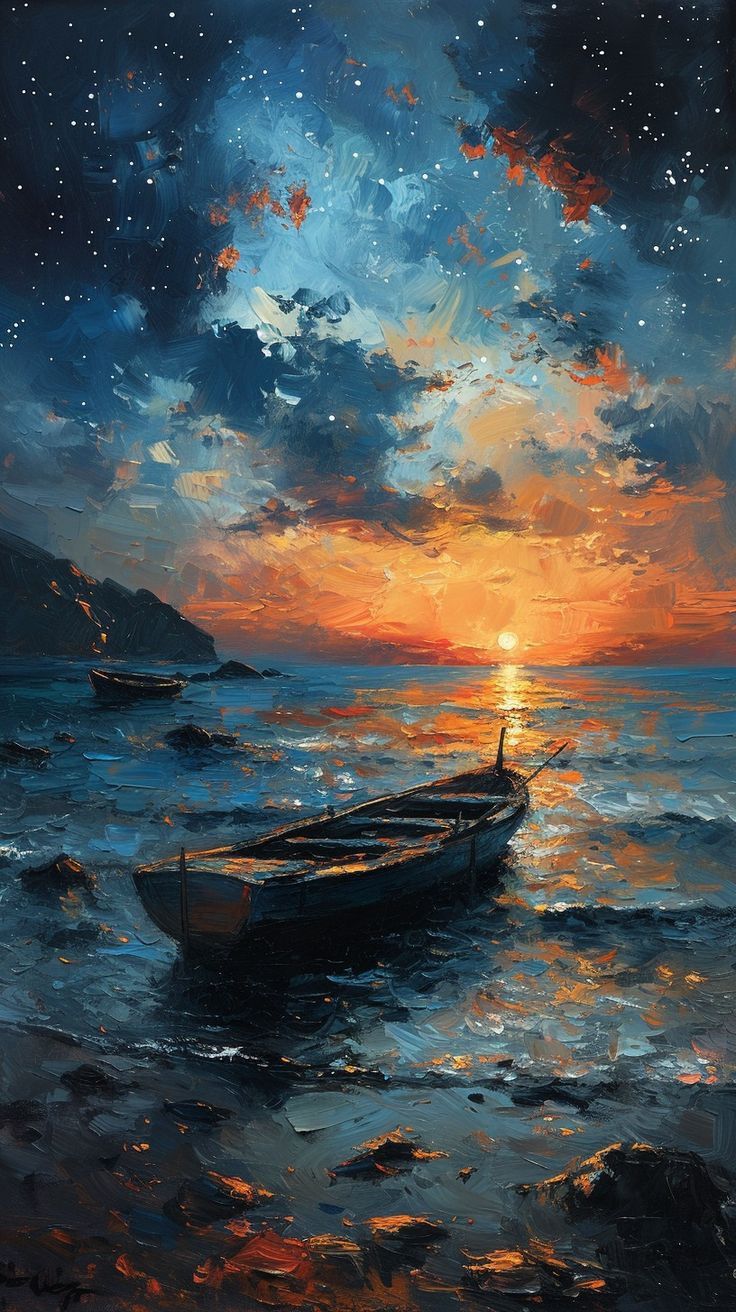 Starlit Sunset Over the Shore