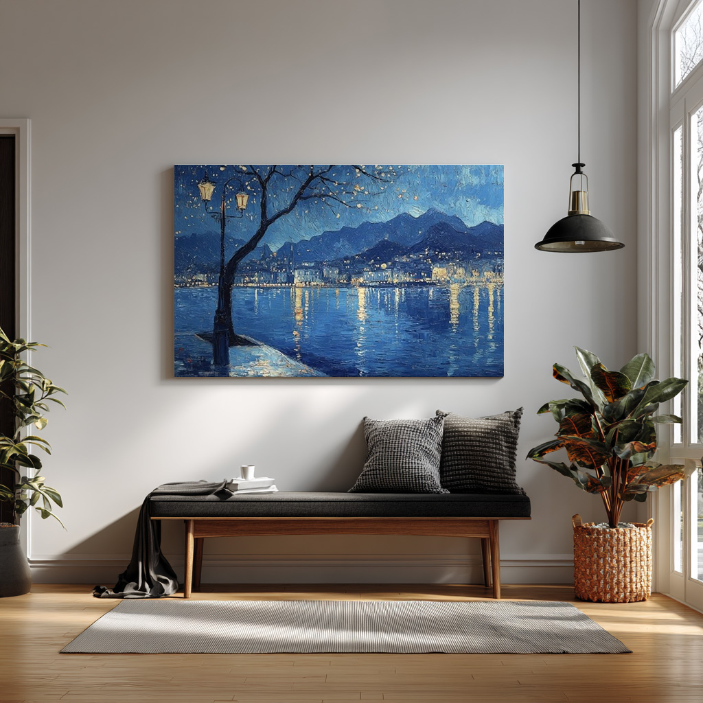 Midnight Reflections – Enchanted Lakeside Nightscape Wall Art — alternate view