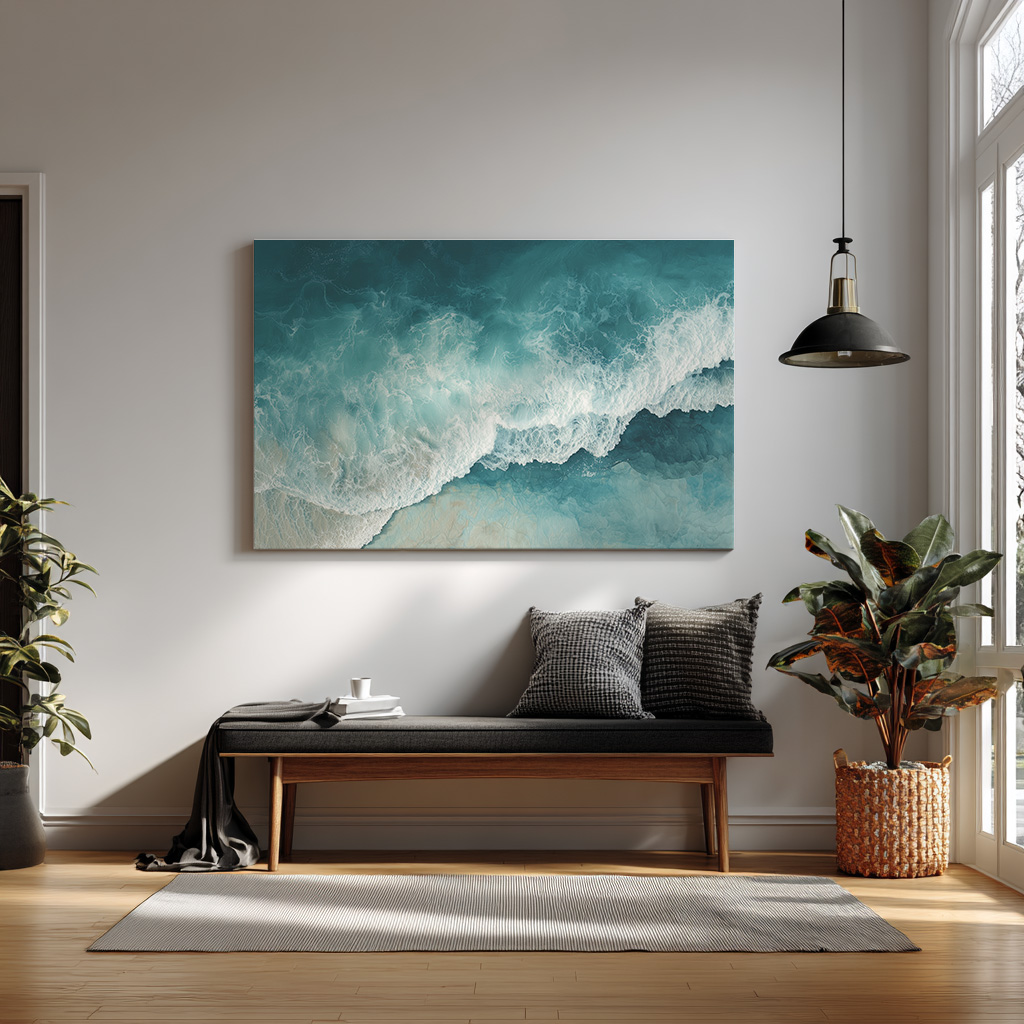 Azure Tide Serenity – Aerial Ocean Wave Wall Art — alternate view