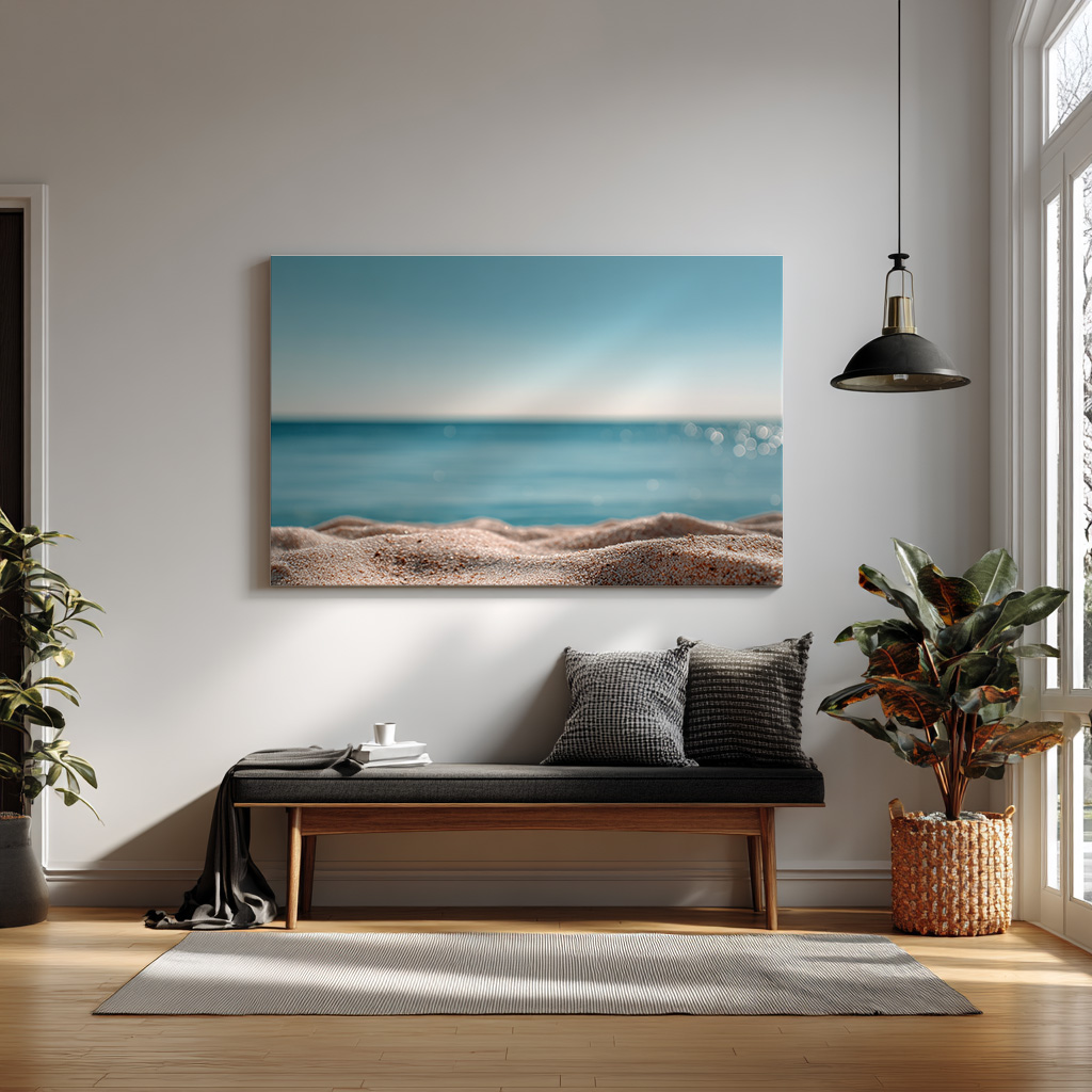 Golden Shore Glow – Soft Sand & Serene Horizon Wall Art — alternate view