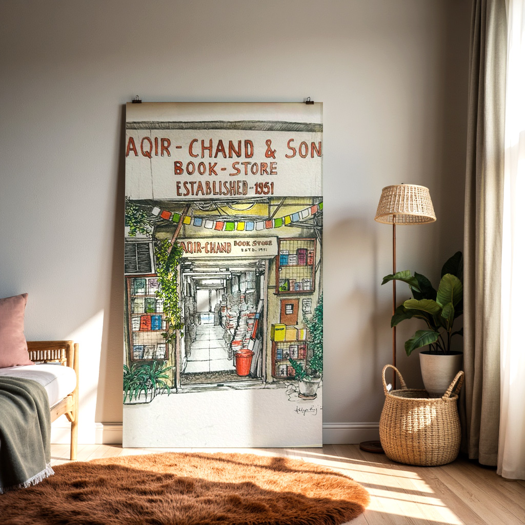 Faqir-Chand & Sons Book Store Art Print | Vintage Indian Bookshop Illustration — alternate view