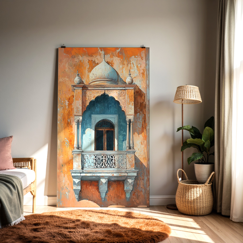 Heritage Haveli Jharokha Wall Art | Traditional Indian Architecture Painting — alternate view