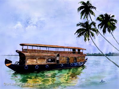 Kerala Houseboat Wall Art | Traditional Backwater Boat Painting