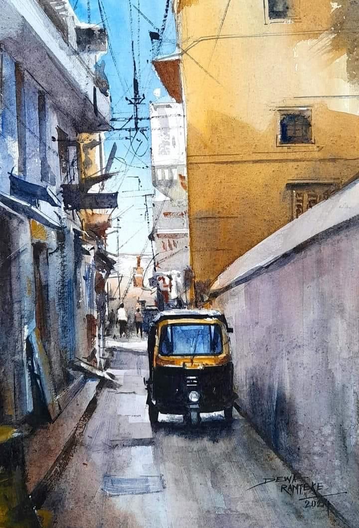 Indian Street Wall Art | Auto Rickshaw Cityscape Painting