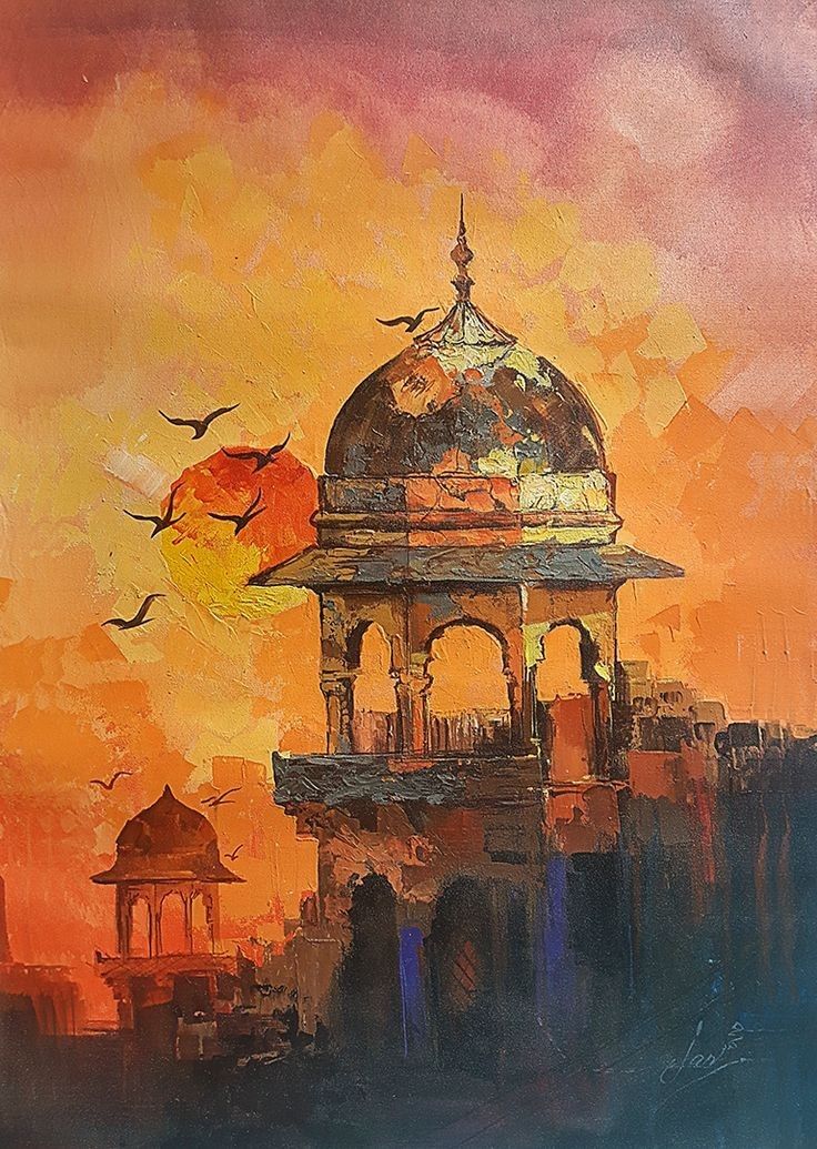 Varanasi Ghats Wall Art | Golden Ganges River City Painting