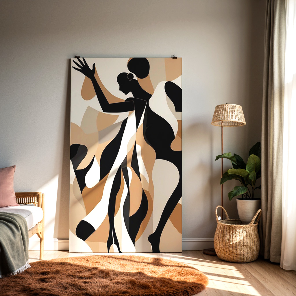 Abstract Female Silhouette Wall Art – Modern Minimalist Woman Figure Painting — alternate view