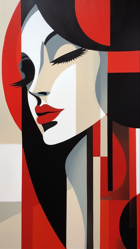 Modern Cubist Woman Portrait Wall Art – Abstract Female Face Painting