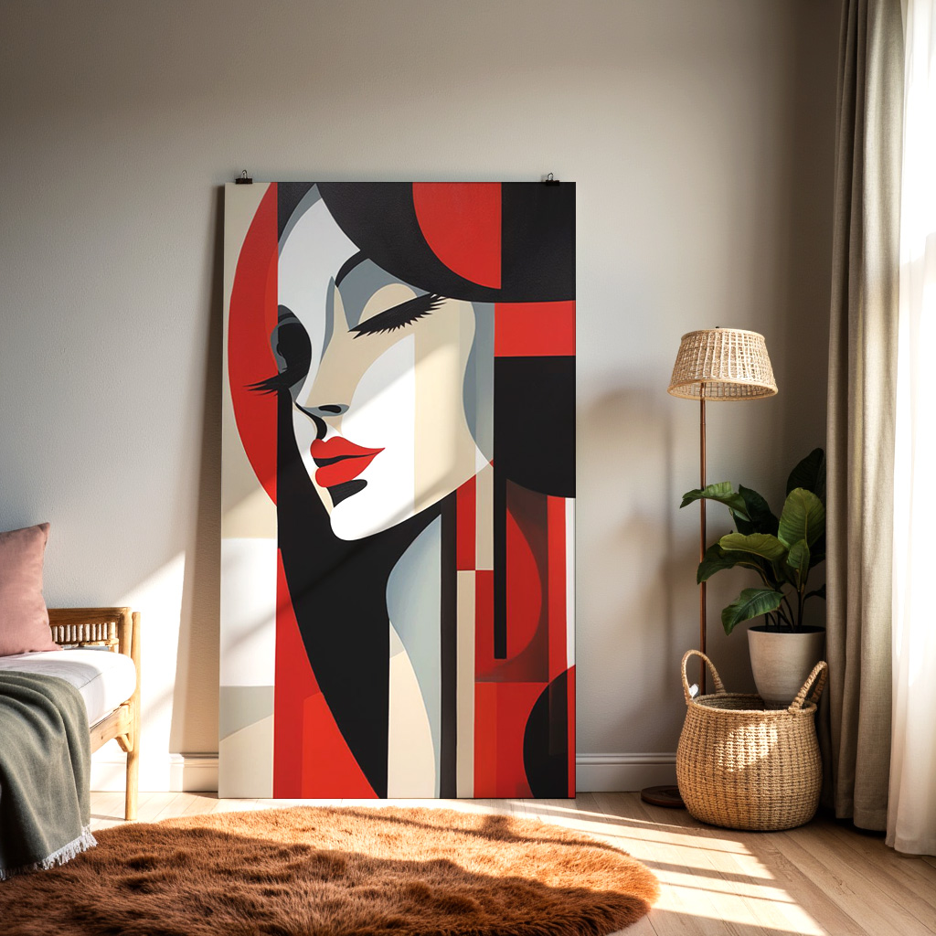 Modern Cubist Woman Portrait Wall Art – Abstract Female Face Painting — alternate view