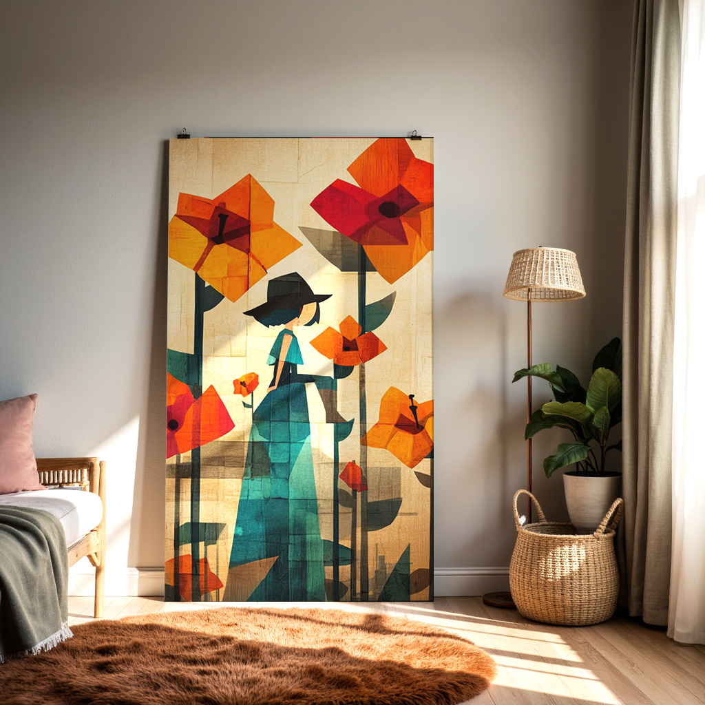 Abstract Woman in Flower Garden Wall Art – Modern Figurative Floral Painting — alternate view