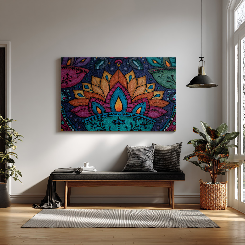 Colorful Mandala Lotus Wall Art — alternate view