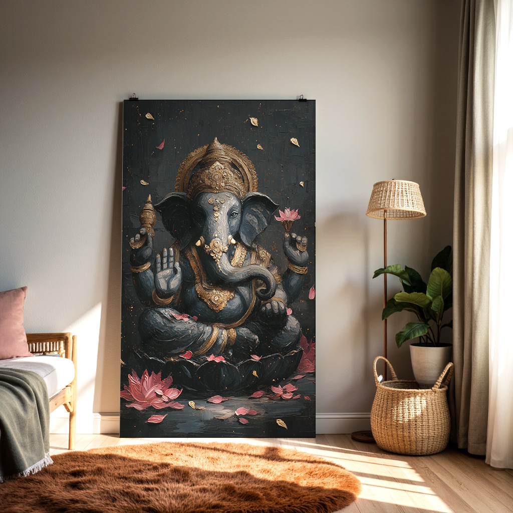 Elegant Lord Ganesha Lotus Wall Art — alternate view