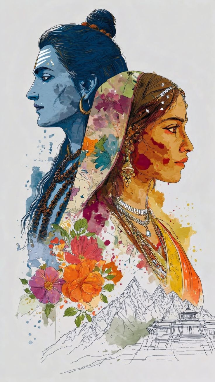 Divine Union of Shiva & Parvati Abstract Art