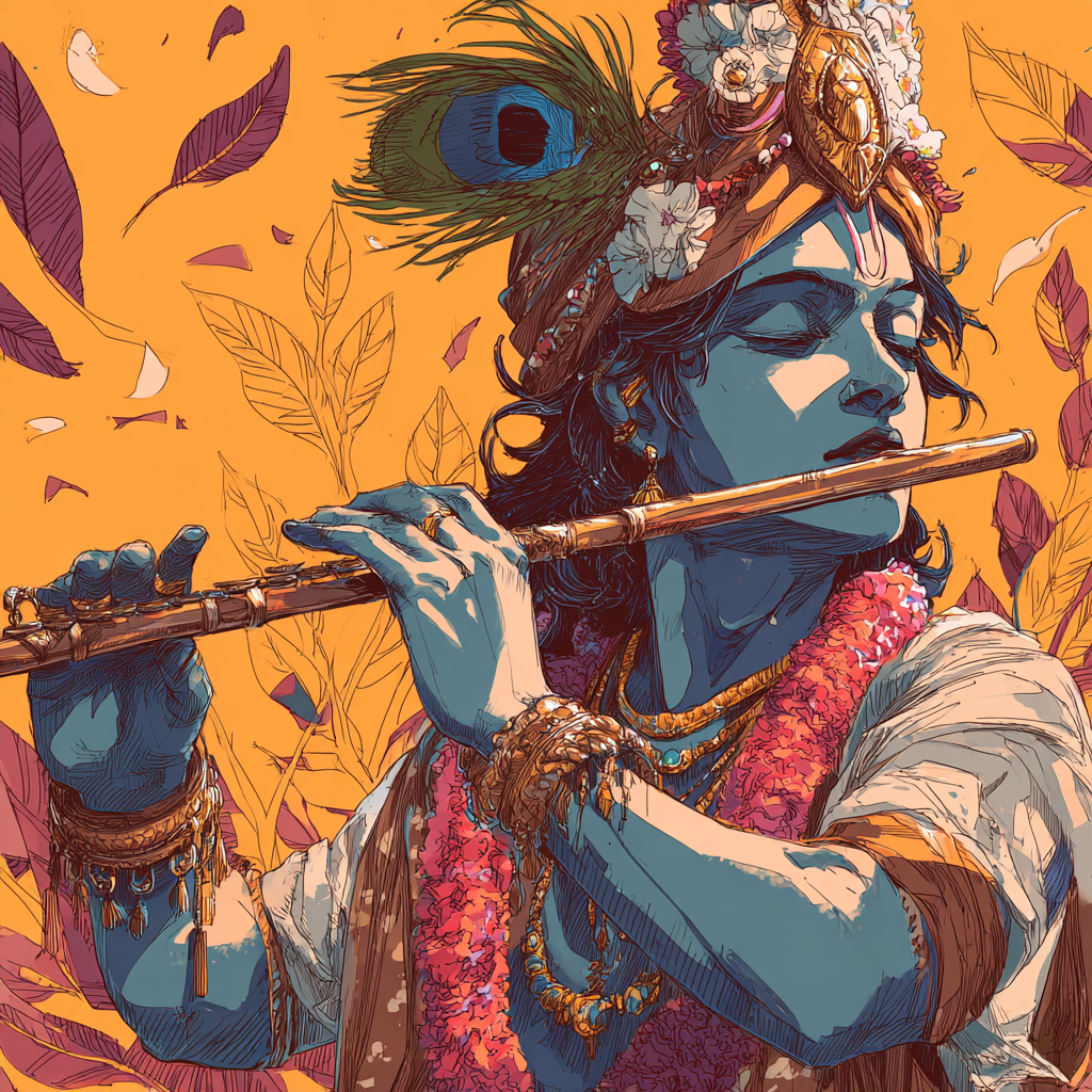 Krishna Playing the Divine Flute Abstract Art