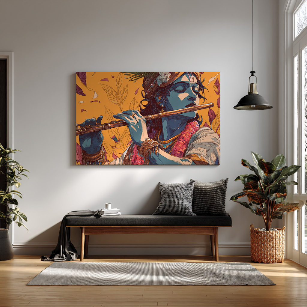 Krishna Playing the Divine Flute Abstract Art — alternate view