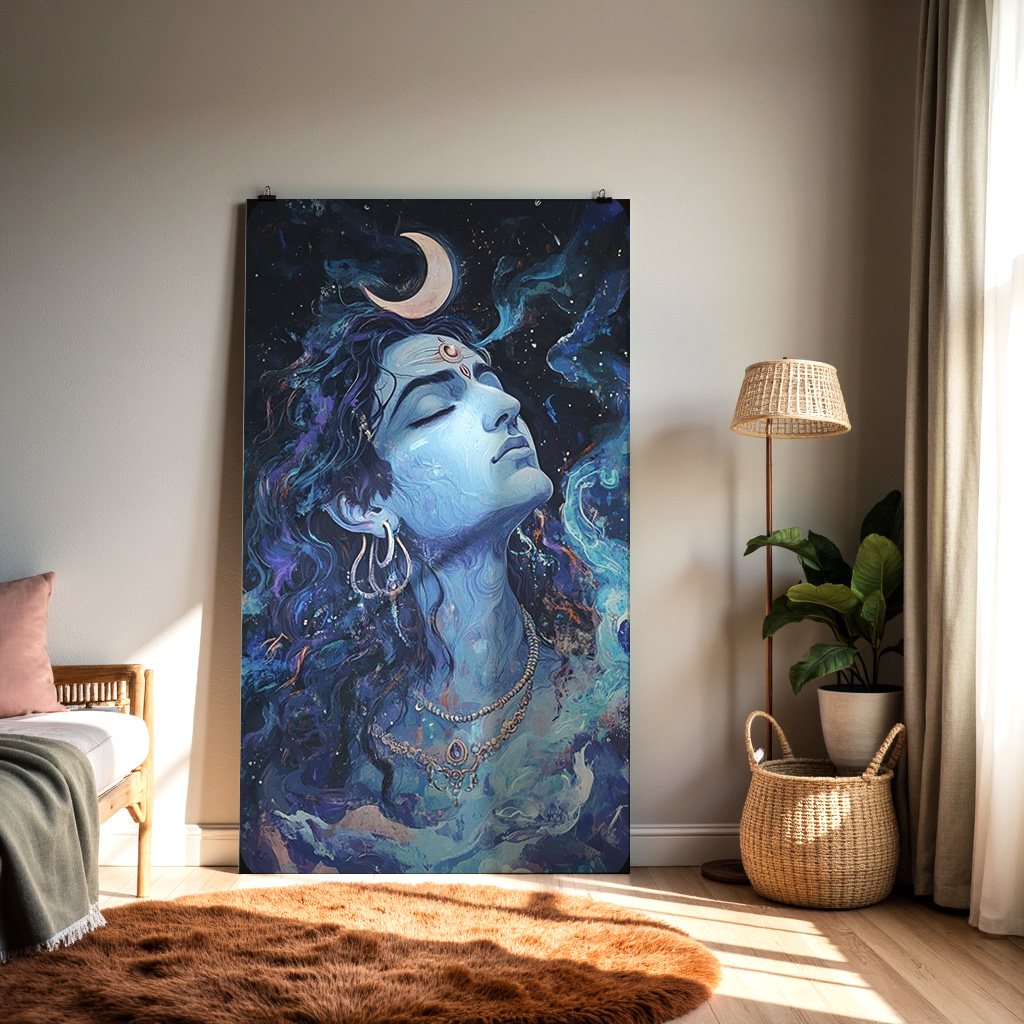 Shiva Beneath the Crescent Moon – Cosmic Stillness Art — alternate view