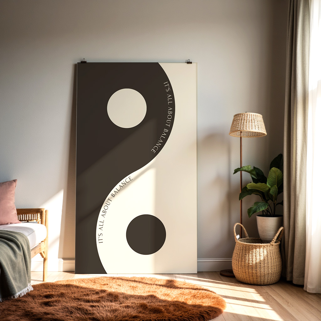 It’s All About Balance Wall Art – Minimalist Yin Yang Typography Print — alternate view