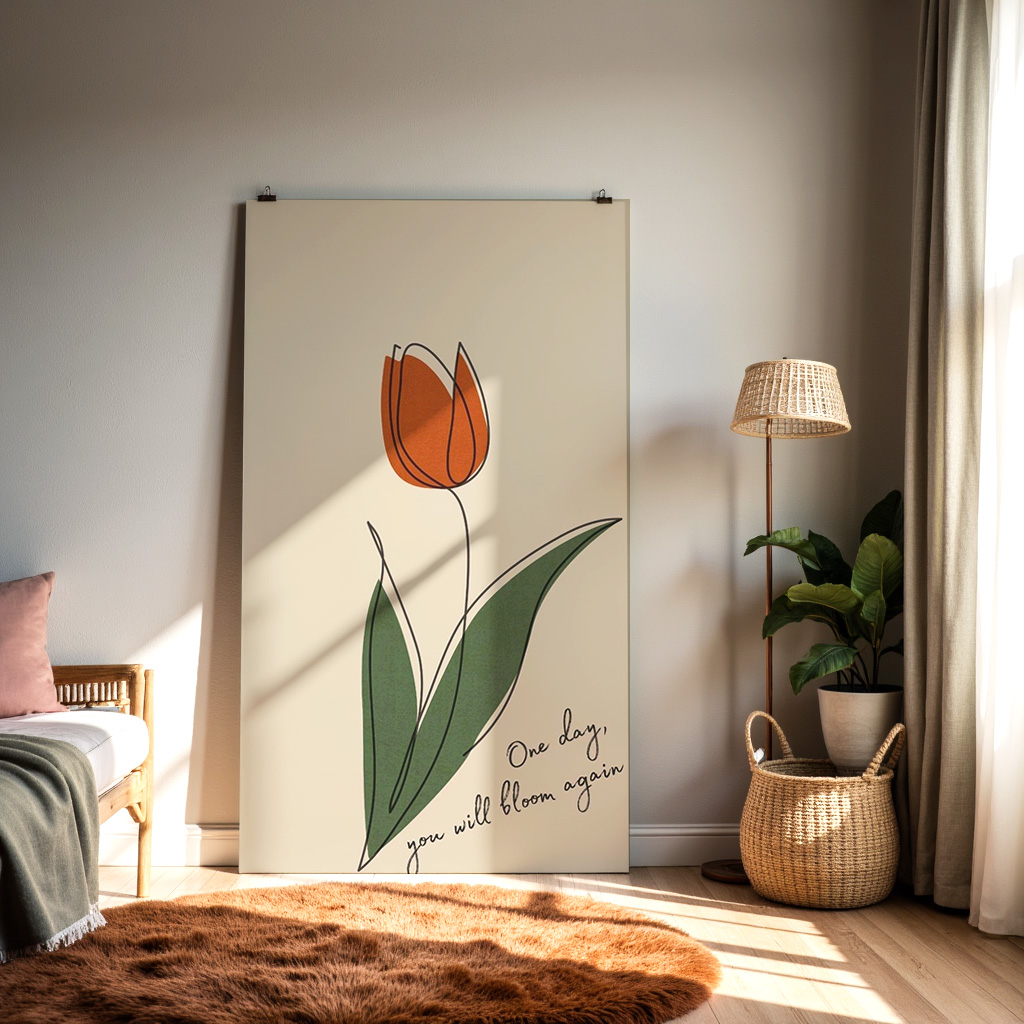 One Day You Will Bloom Again Wall Art – Minimal Tulip Inspirational Quote Print — alternate view