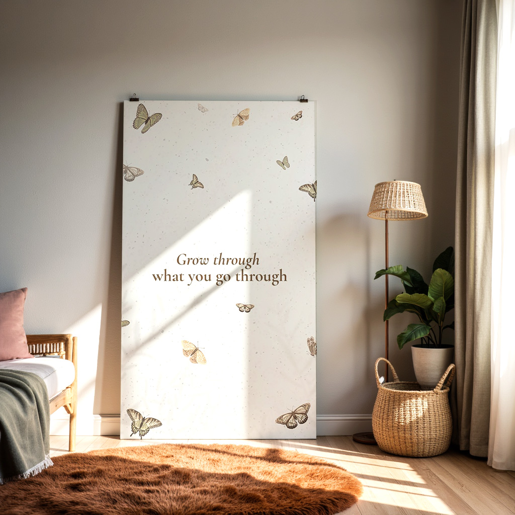 Grow Through What You Go Through Butterfly Wall Art – Inspirational Quote Print — alternate view