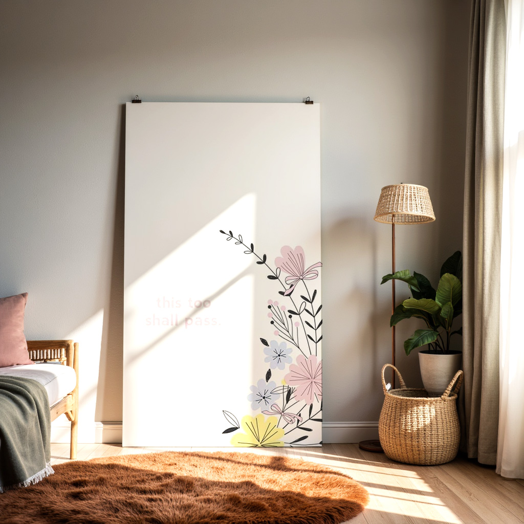 This Too Shall Pass Wall Art – Minimal Floral Inspirational Quote Print — alternate view