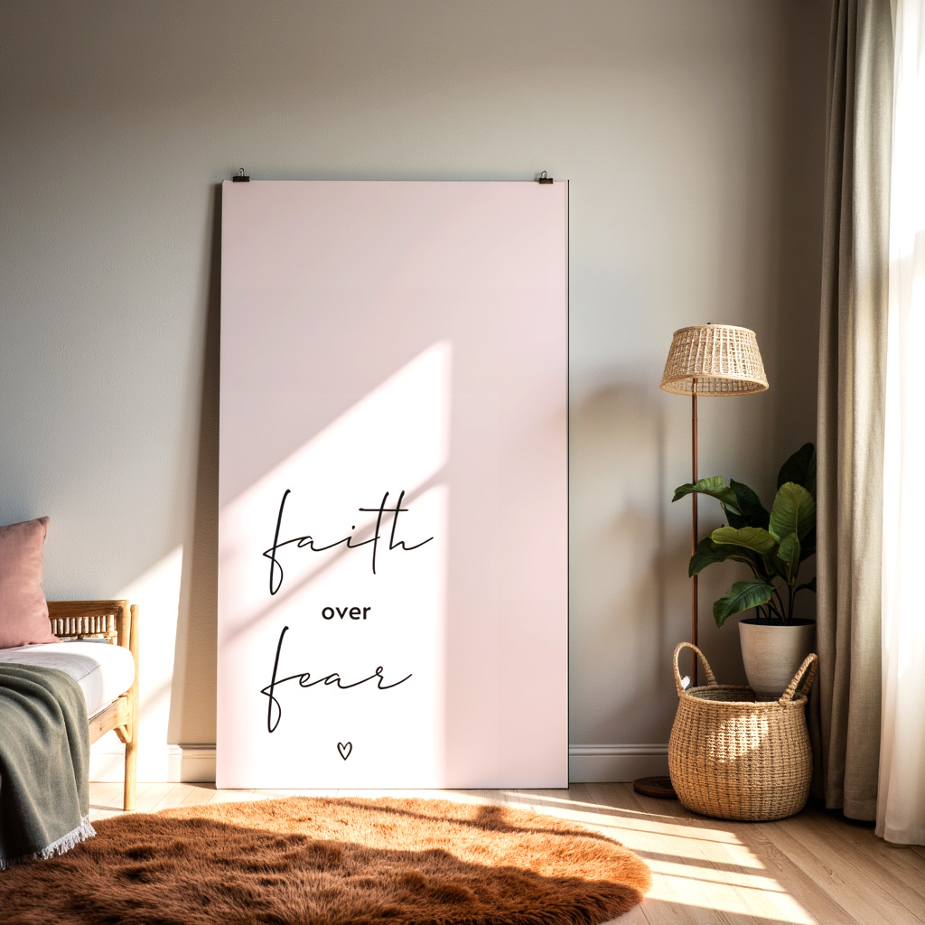 Faith Over Fear Wall Art – Minimal Pink Inspirational Quote Print — alternate view