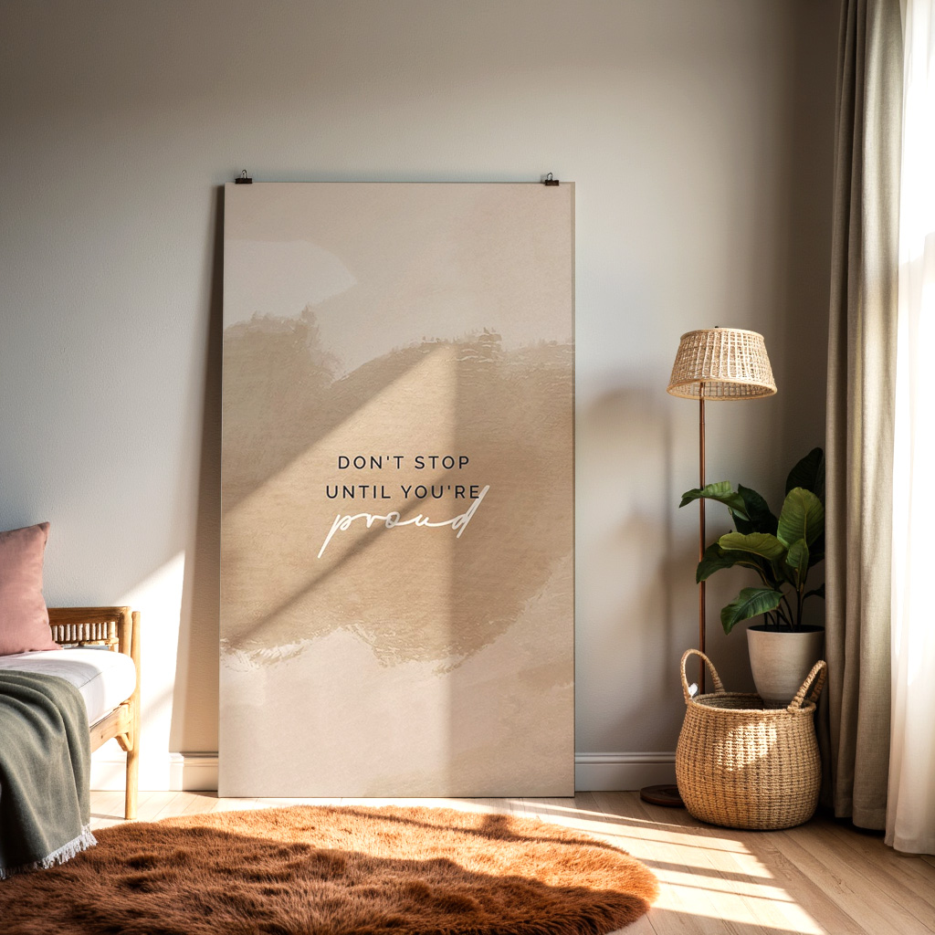 Don’t Stop Until You’re Proud Wall Art – Minimal Motivational Quote Print — alternate view