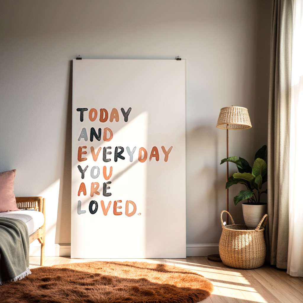 Today and Everyday You Are Loved Wall Art – Minimal Affirmation Quote Print — alternate view