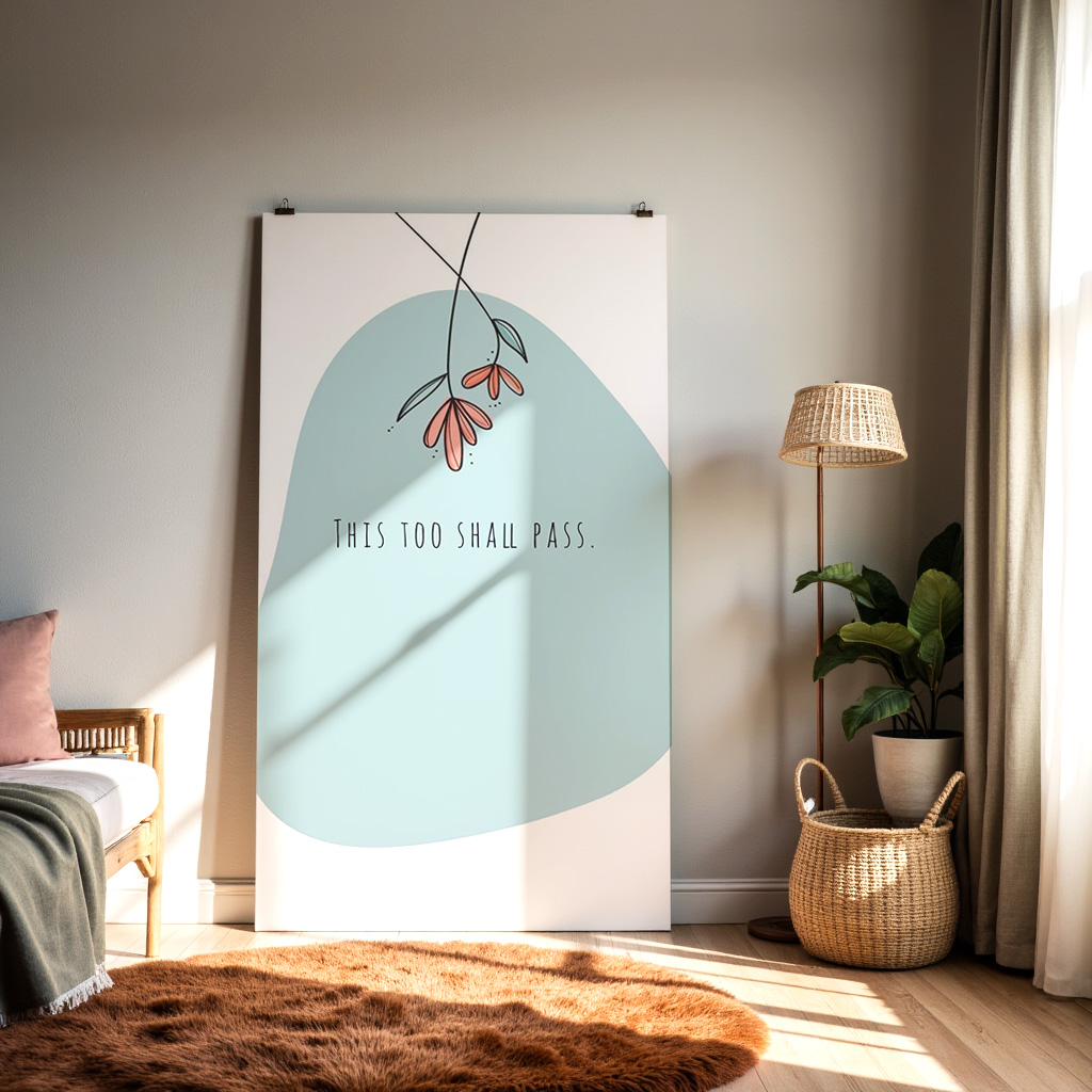 This Too Shall Pass Wall Art – Minimal Floral Inspirational Quote Print — alternate view
