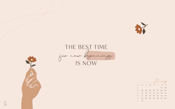 The Best Time Is Now Wall Art – Inspirational Quote Minimal Floral Print