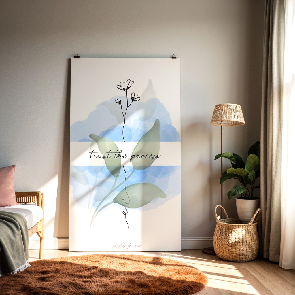 Trust the Process Wall Art – Minimal Botanical Inspirational Quote Print — alternate view