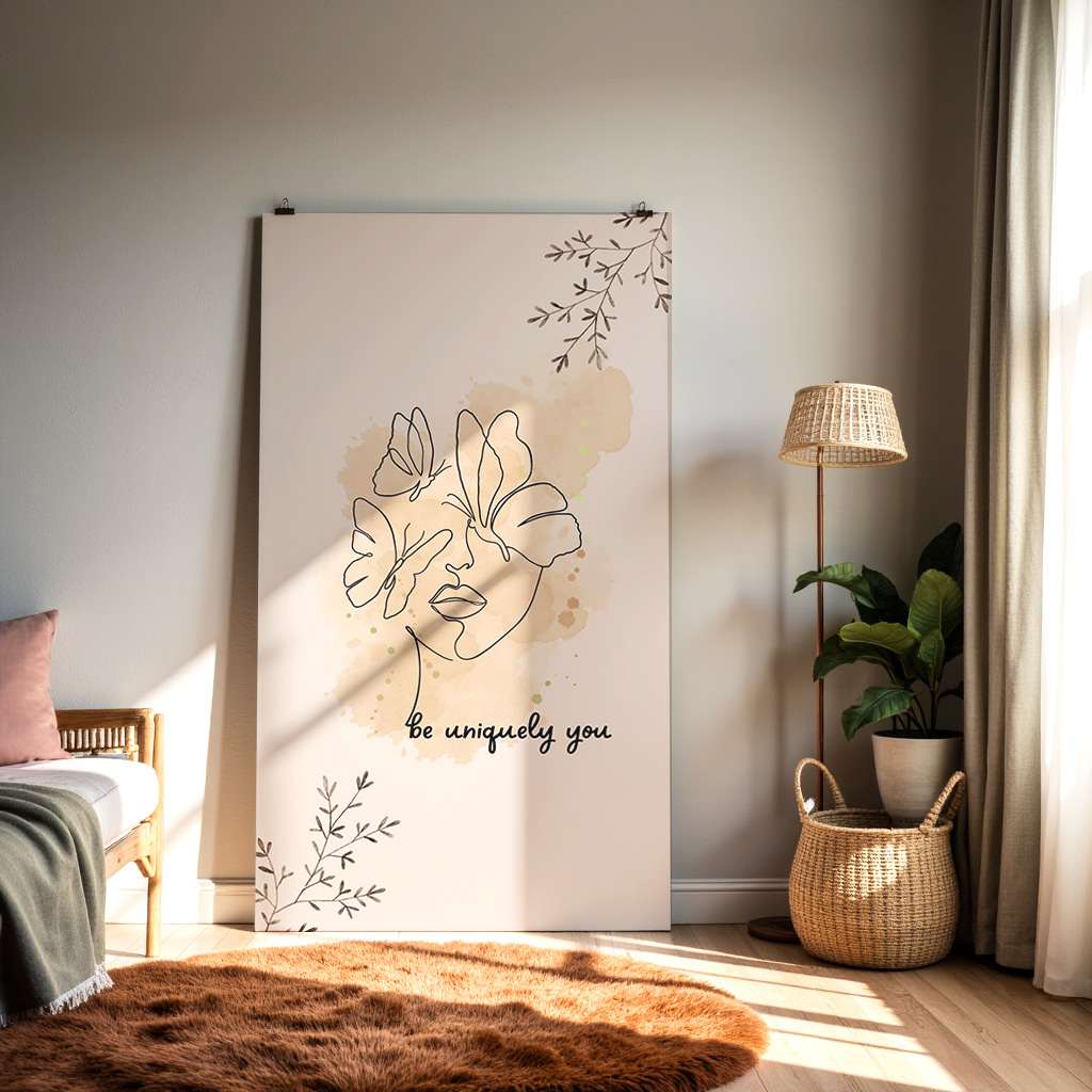 Be Uniquely You Wall Art – Minimal Line Face Floral Illustration — alternate view