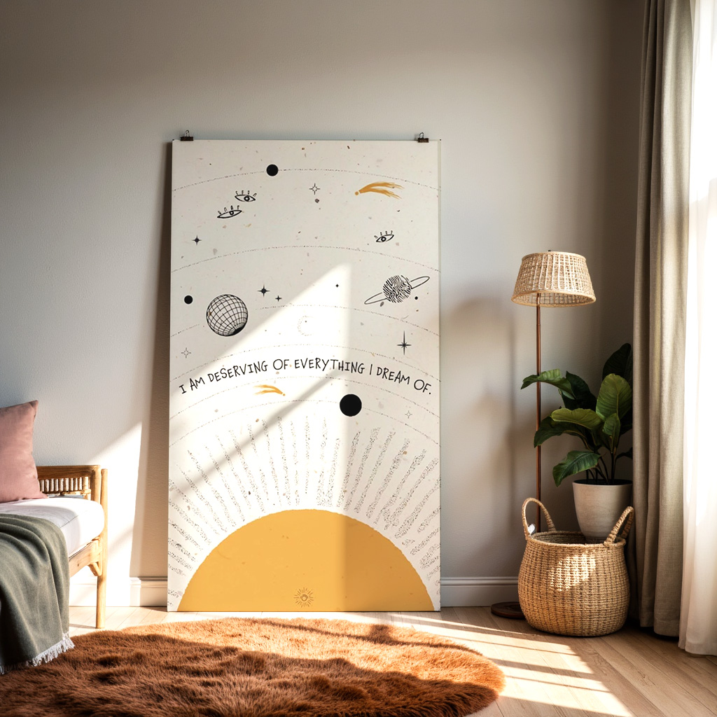 I Am Deserving of Everything I Dream Of Wall Art – Celestial Affirmation Quote Print — alternate view