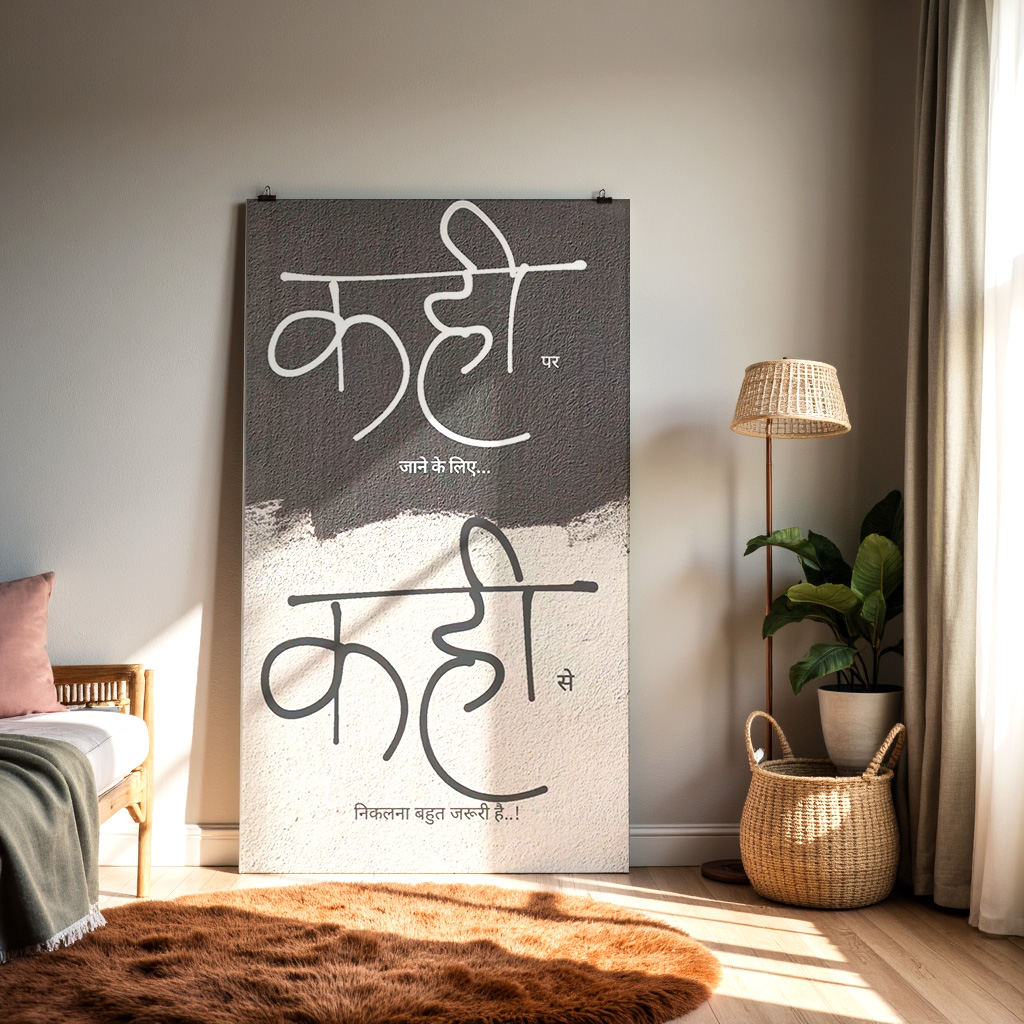 कहीं पर जाने के लिए कहीं से निकलना बहुत ज़रूरी है | Hindi Motivational Wall Art | Minimal Quote Print — alternate view