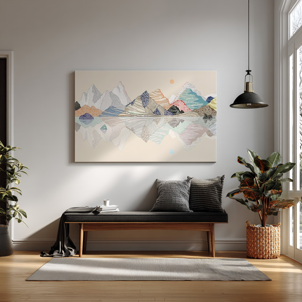 Abstract Mountain Landscape Wall Art – Colorful Reflection Design — alternate view