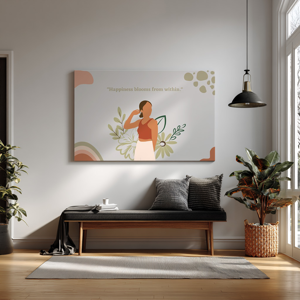 Inspirational Quote Wall Art – “Happiness Blooms from Within” — alternate view