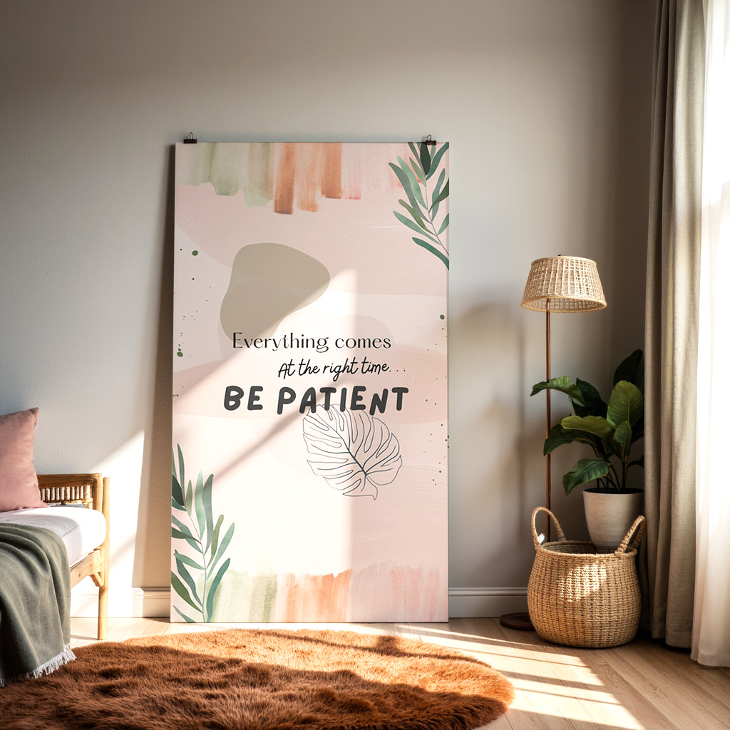 Motivational Quote Wall Art – “Everything Comes at the Right Time, Be Patient” — alternate view
