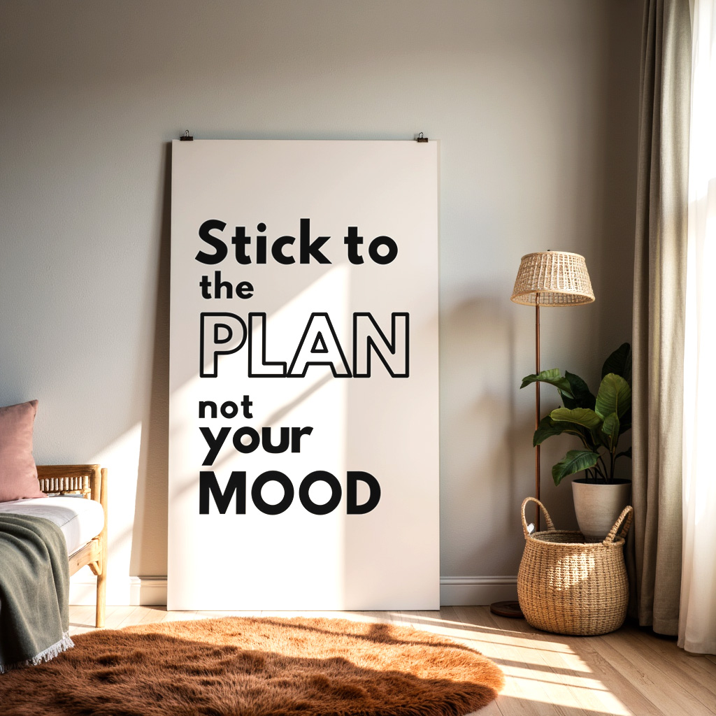 Motivational Quote Wall Art – “Stick to the Plan, Not Your Mood” — alternate view